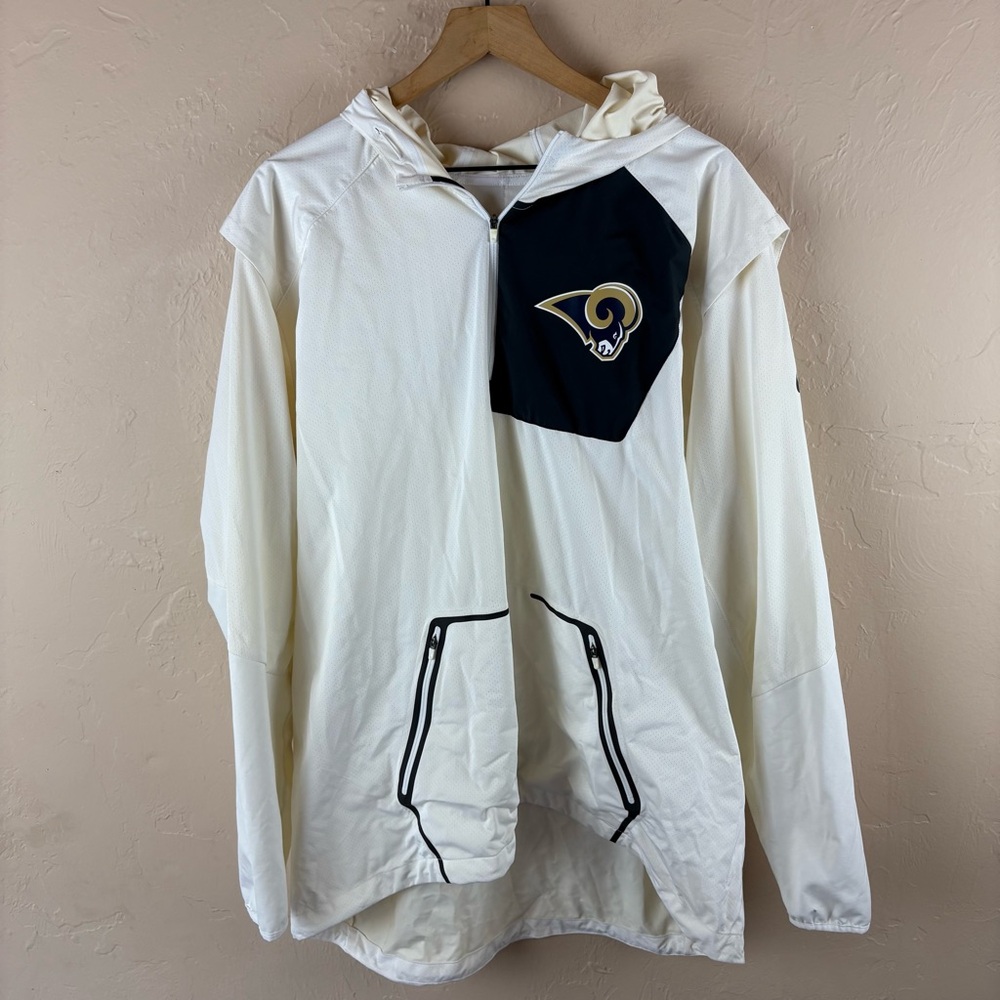 Nike Onfield Apparel White Black Windbreaker Jacket Pullover Hoodie Rams NFL XXL